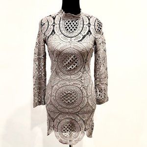 Nellis Dress | Grey Lace & High Neckline